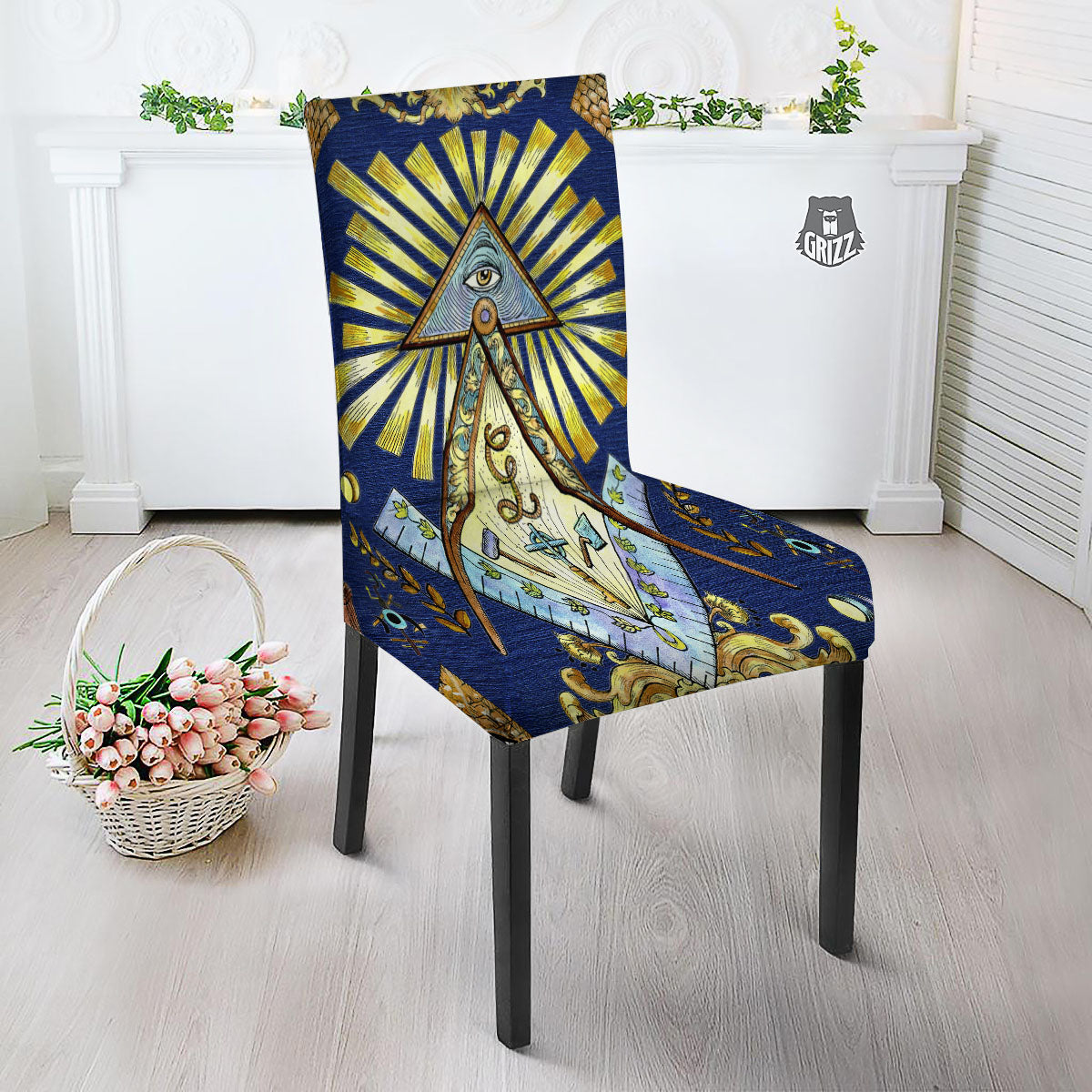 Freemasonry Masonic Vintage Print Dining Chair Slipcover-grizzshop