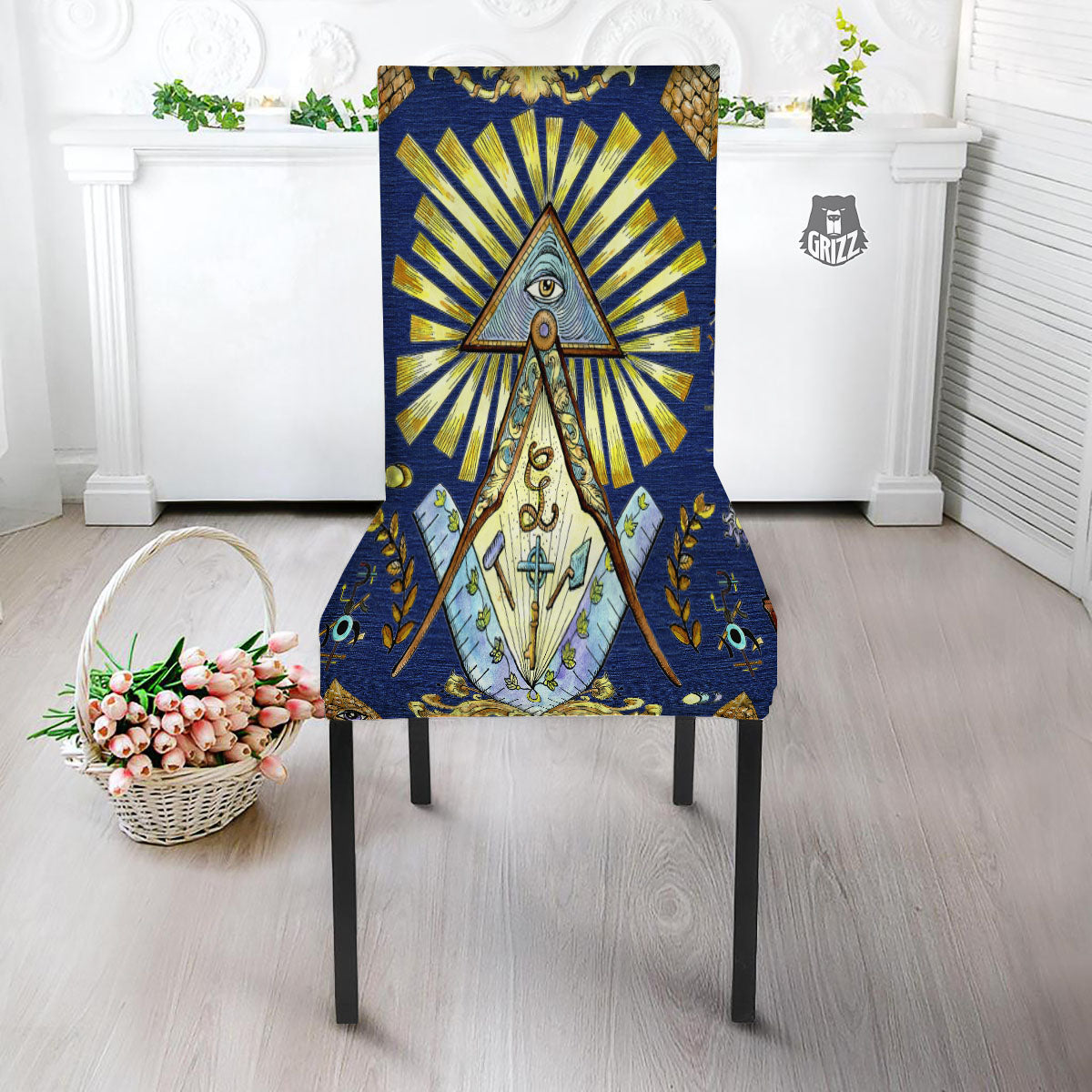 Freemasonry Masonic Vintage Print Dining Chair Slipcover-grizzshop