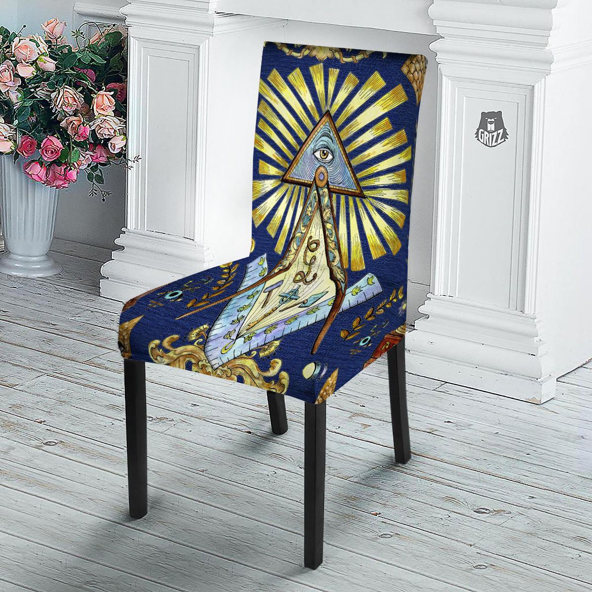 Freemasonry Masonic Vintage Print Dining Chair Slipcover-grizzshop