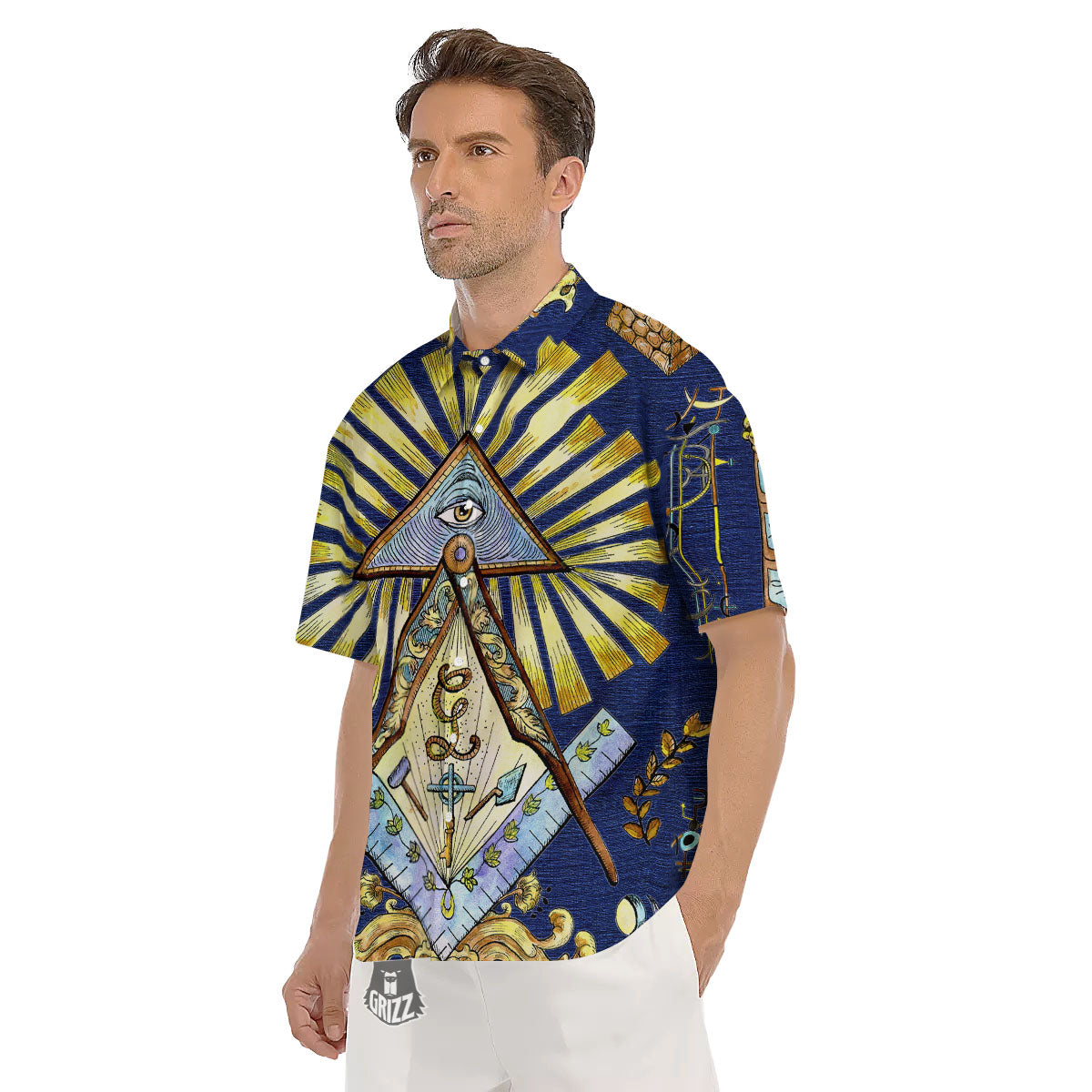 Freemasonry Masonic Vintage Print Men's Short Sleeve Shirts-grizzshop