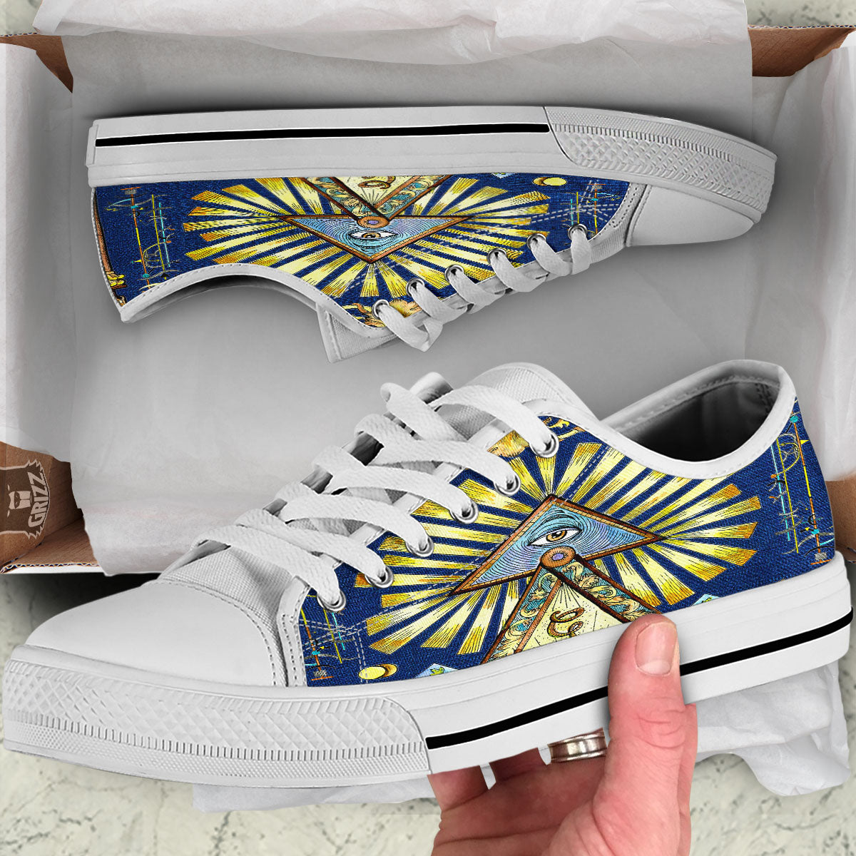 Freemasonry Masonic Vintage Print White Low Top Shoes-grizzshop
