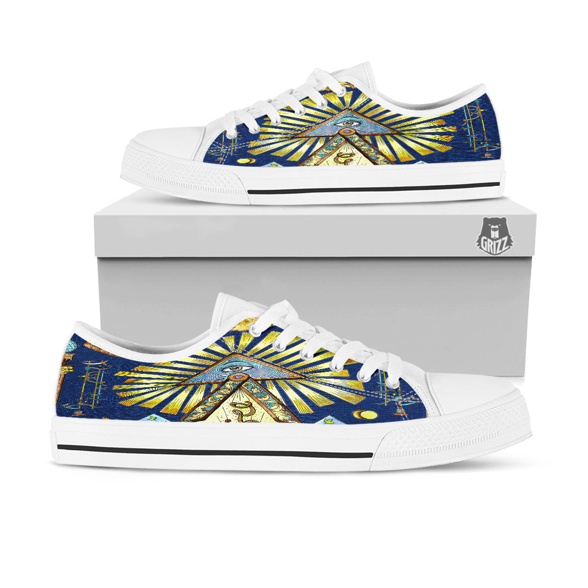 Freemasonry Masonic Vintage Print White Low Top Shoes-grizzshop