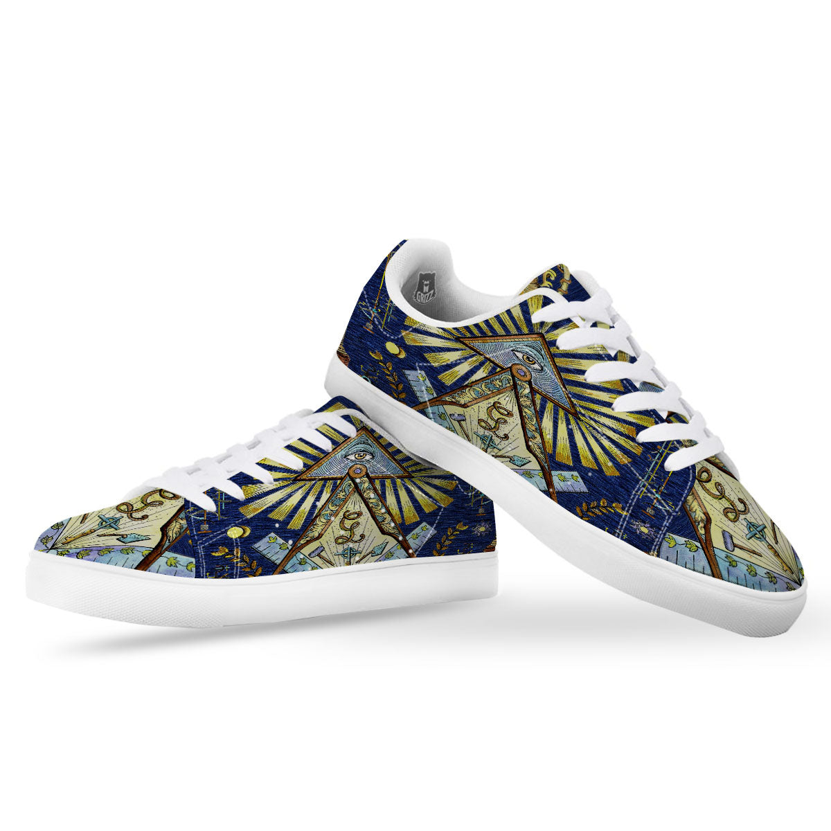Freemasonry Masonic Vintage Print White Low Top Sneakers-grizzshop