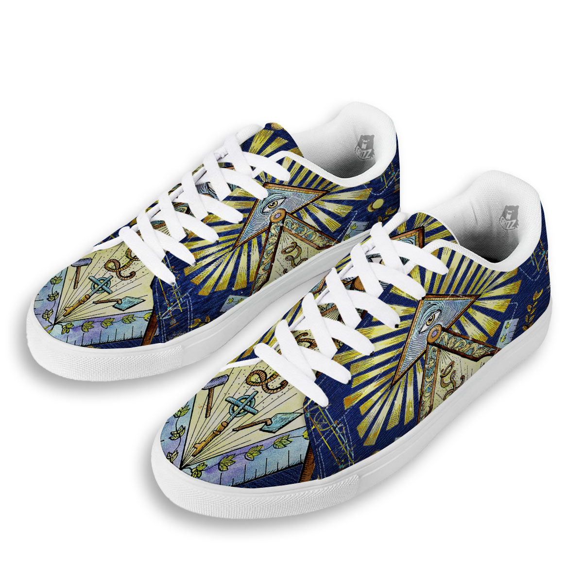 Freemasonry Masonic Vintage Print White Low Top Sneakers-grizzshop