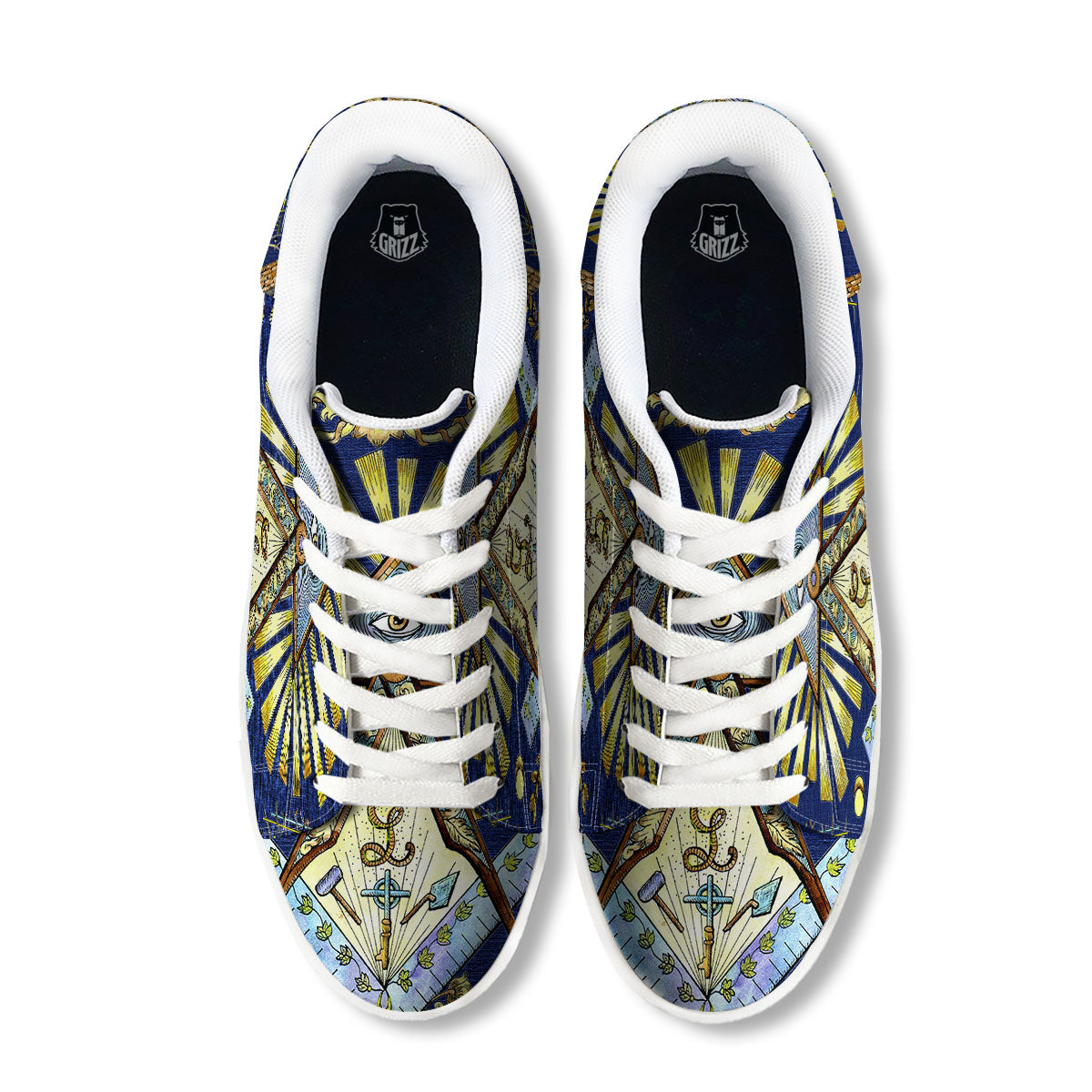 Freemasonry Masonic Vintage Print White Low Top Sneakers-grizzshop
