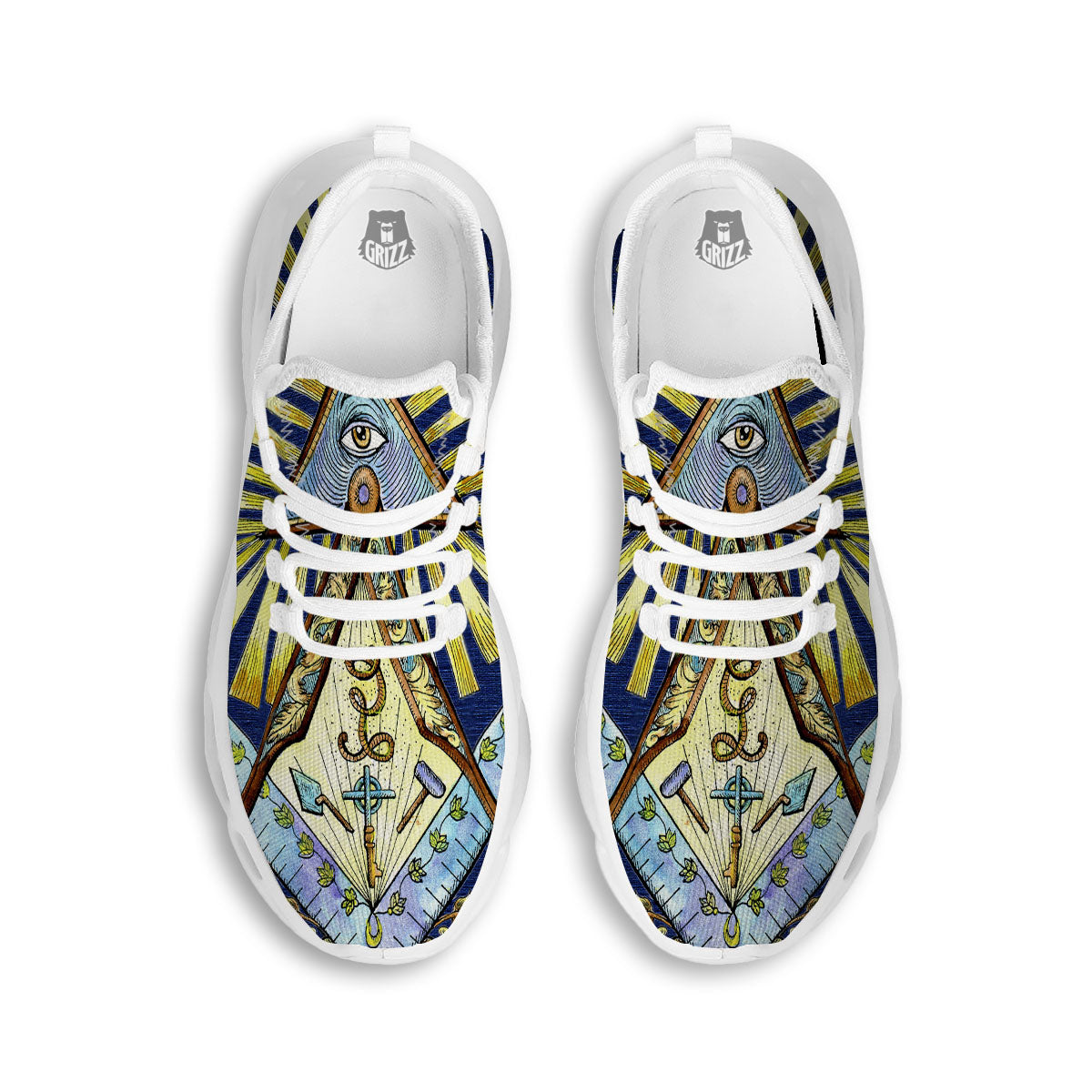 Freemasonry Masonic Vintage Print White Running Shoes-grizzshop
