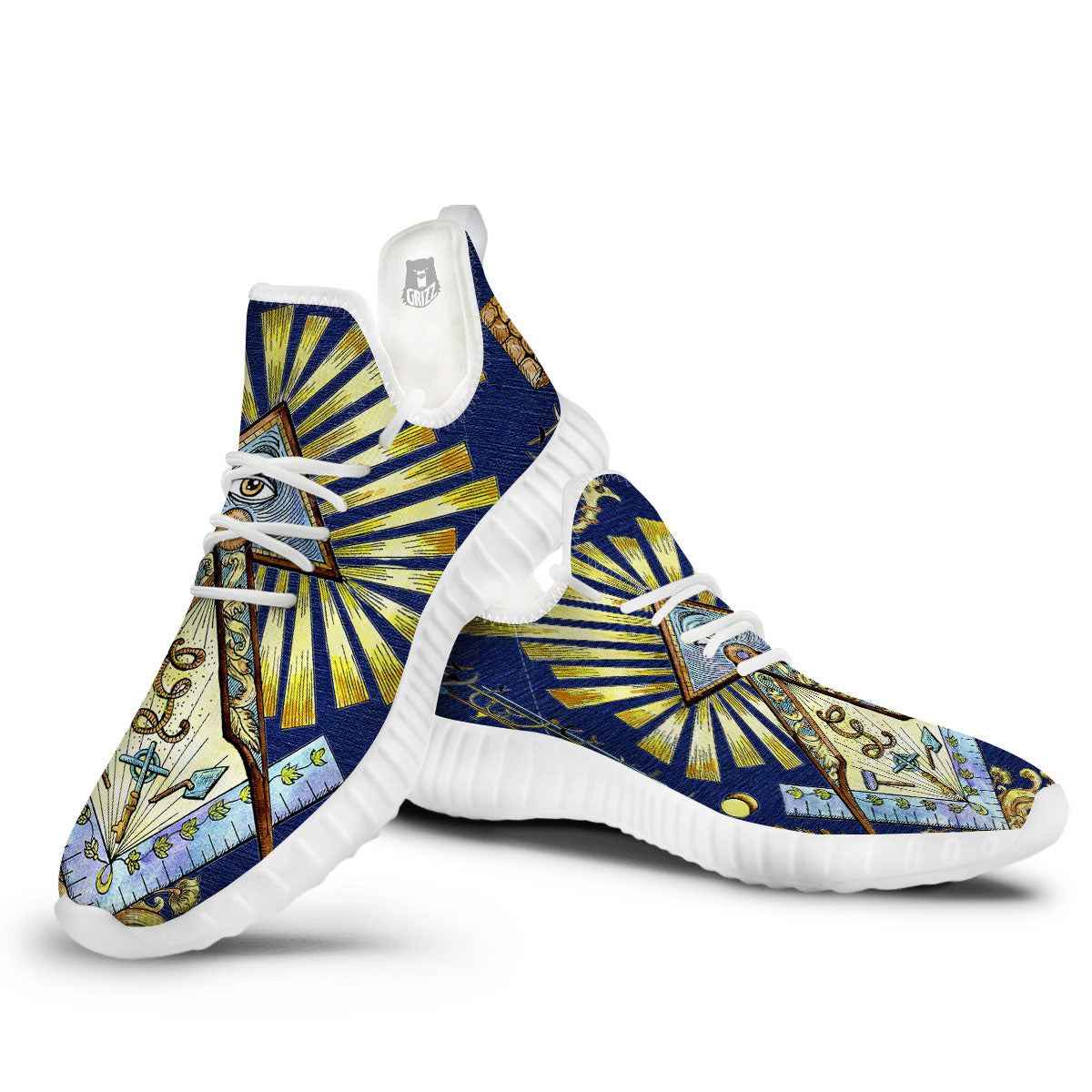 Freemasonry Masonic Vintage Print White Walking Shoes-grizzshop