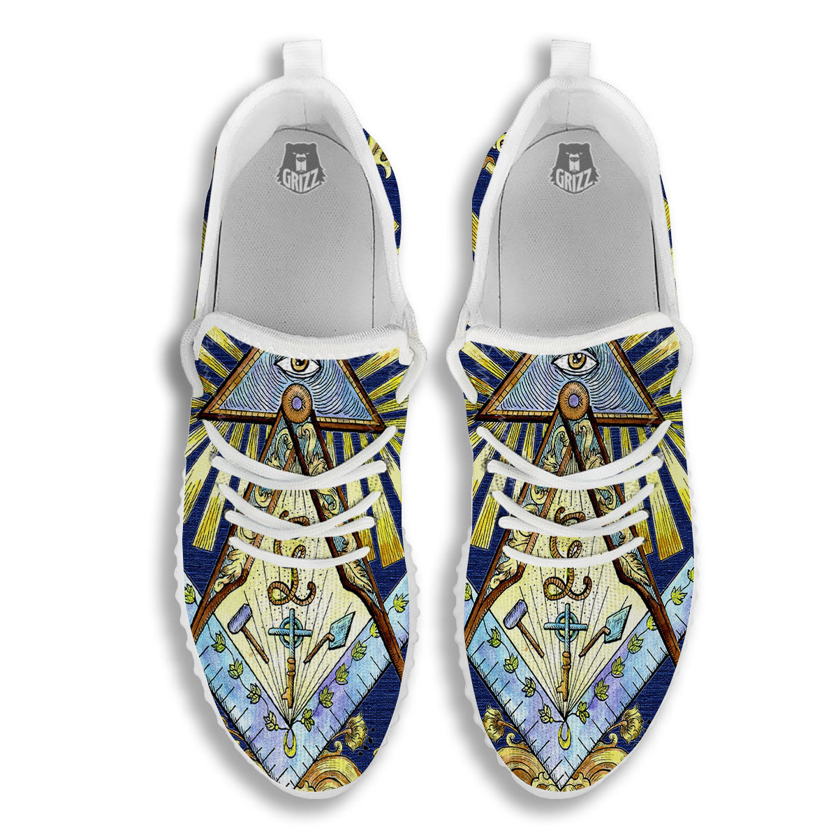 Freemasonry Masonic Vintage Print White Walking Shoes-grizzshop