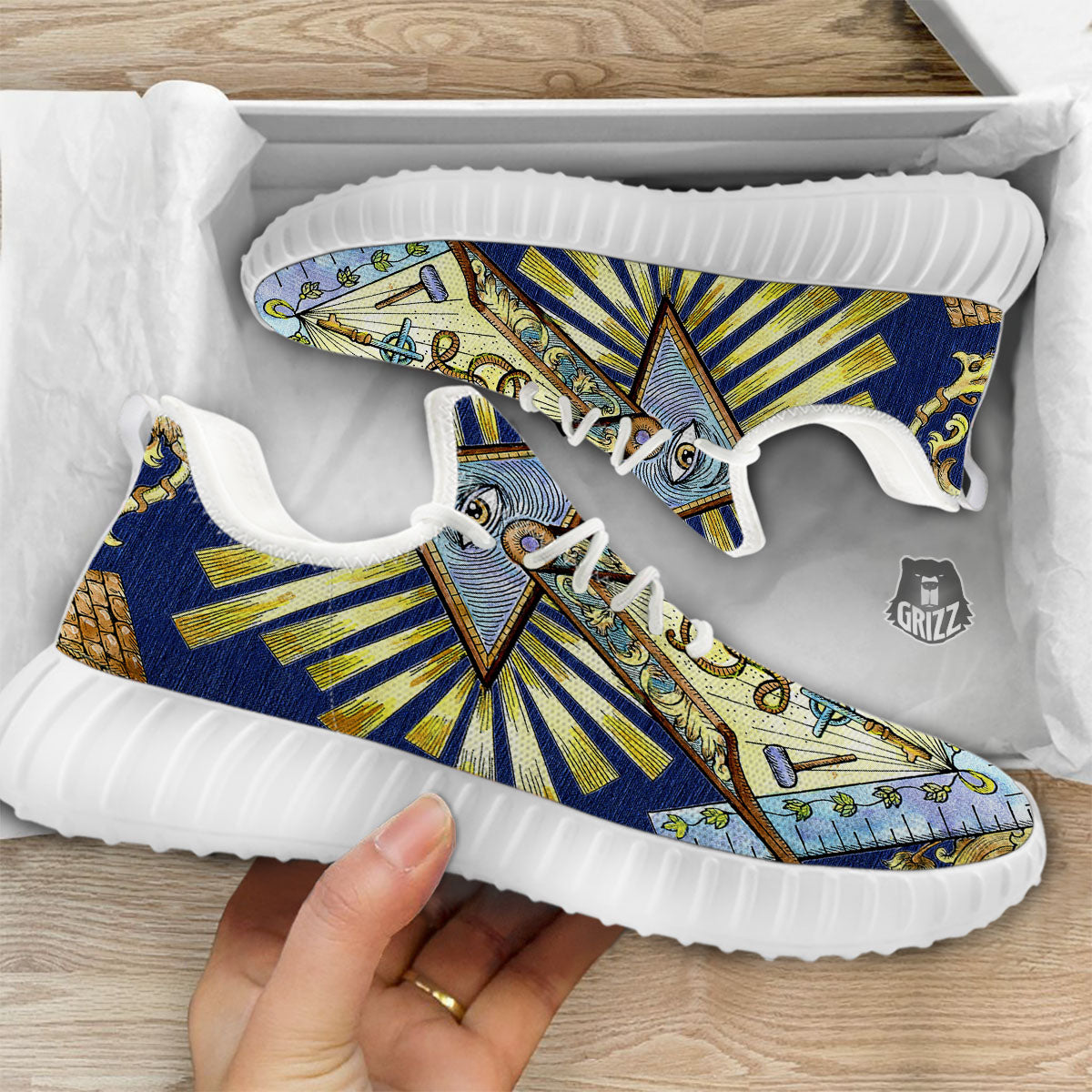 Freemasonry Masonic Vintage Print White Walking Shoes-grizzshop