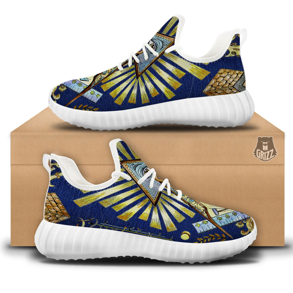 Freemasonry Masonic Vintage Print White Walking Shoes-grizzshop
