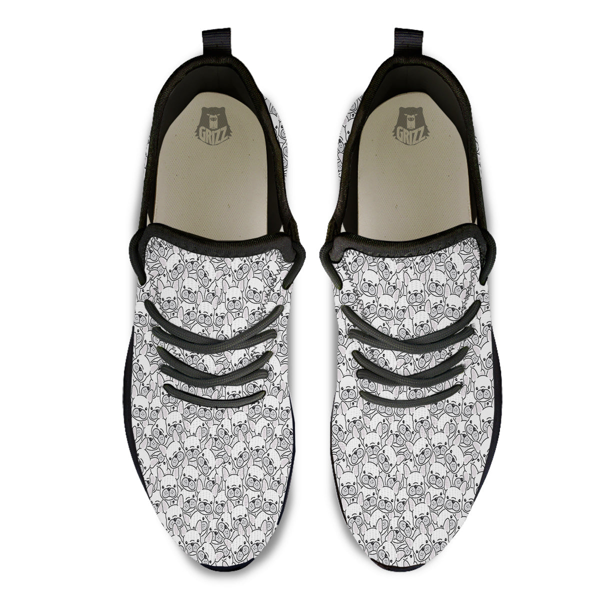 French Bulldog Cartoon Print Pattern Black Athletic Shoes-grizzshop
