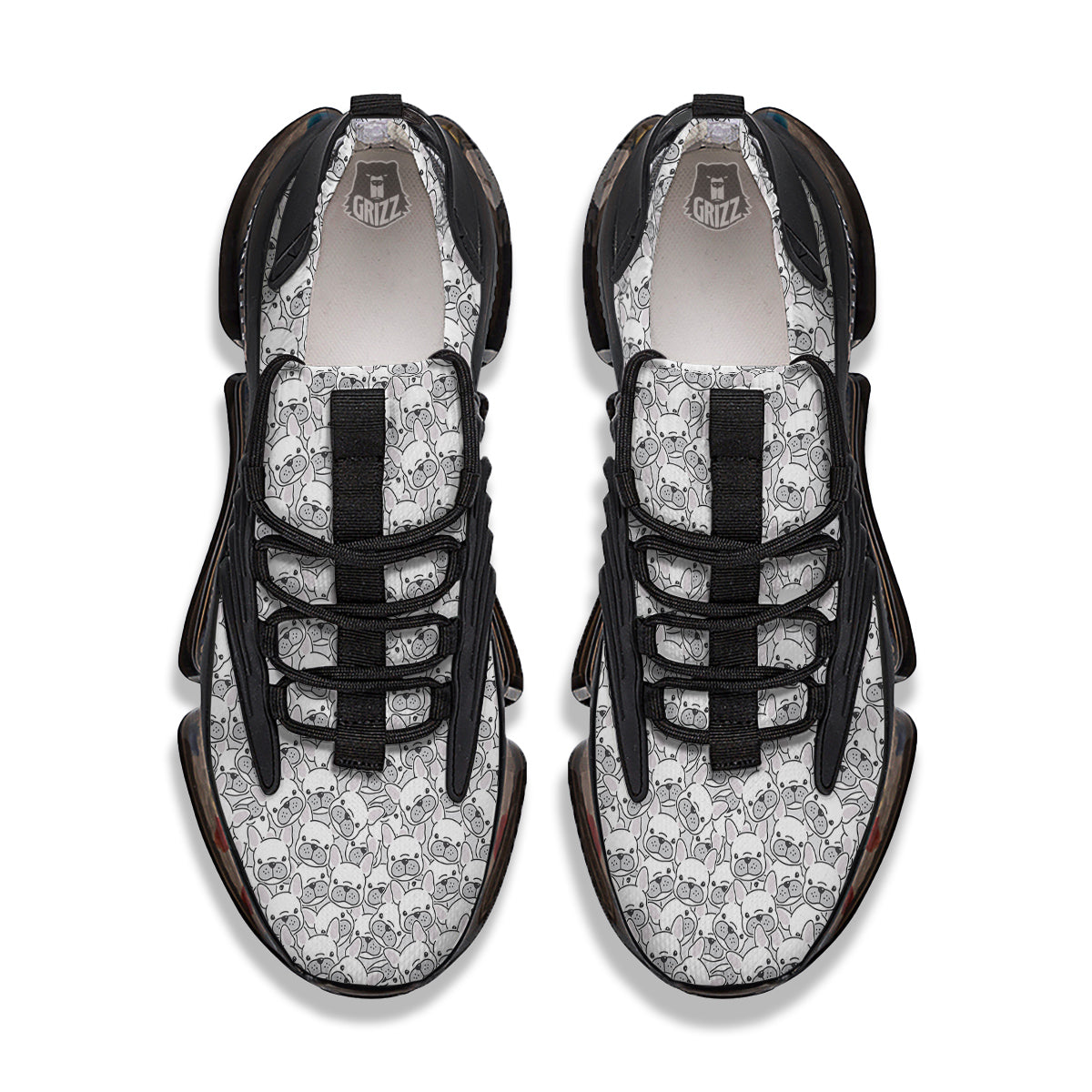 French Bulldog Cartoon Print Pattern Black Gym Shoes-grizzshop