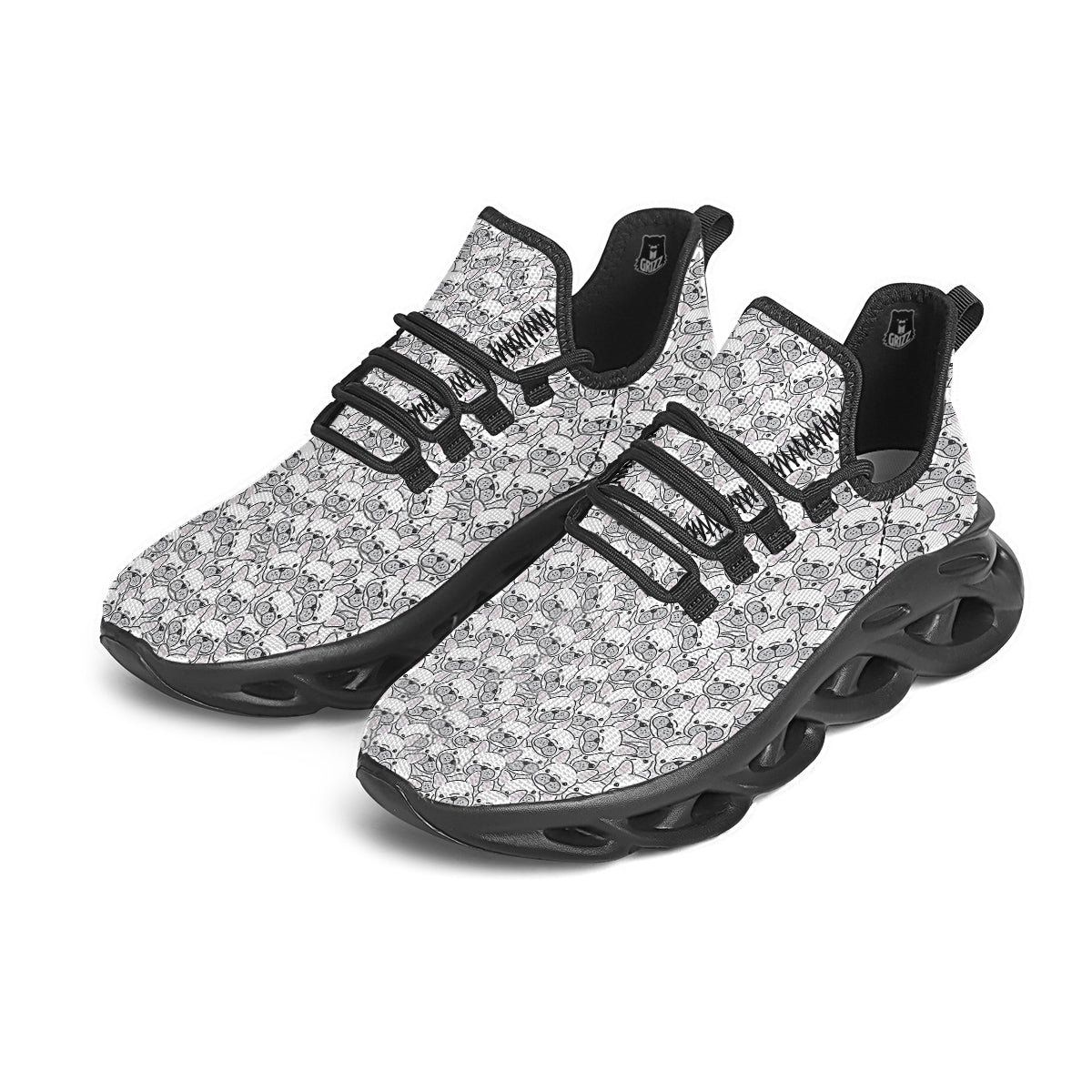 French Bulldog Cartoon Print Pattern Black Running Shoes-grizzshop