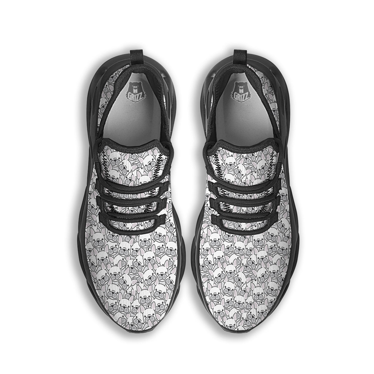 French Bulldog Cartoon Print Pattern Black Running Shoes-grizzshop