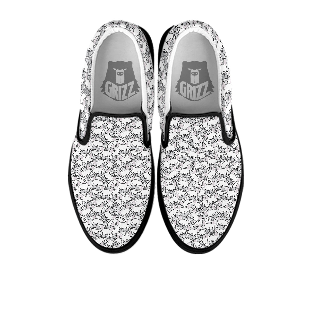 French Bulldog Cartoon Print Pattern Black Slip On Shoes-grizzshop
