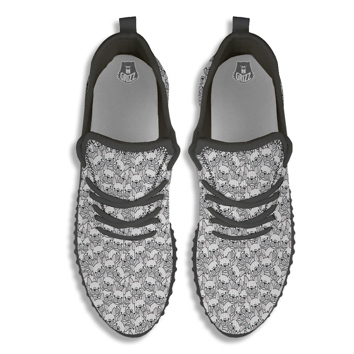 French Bulldog Cartoon Print Pattern Black Walking Shoes-grizzshop