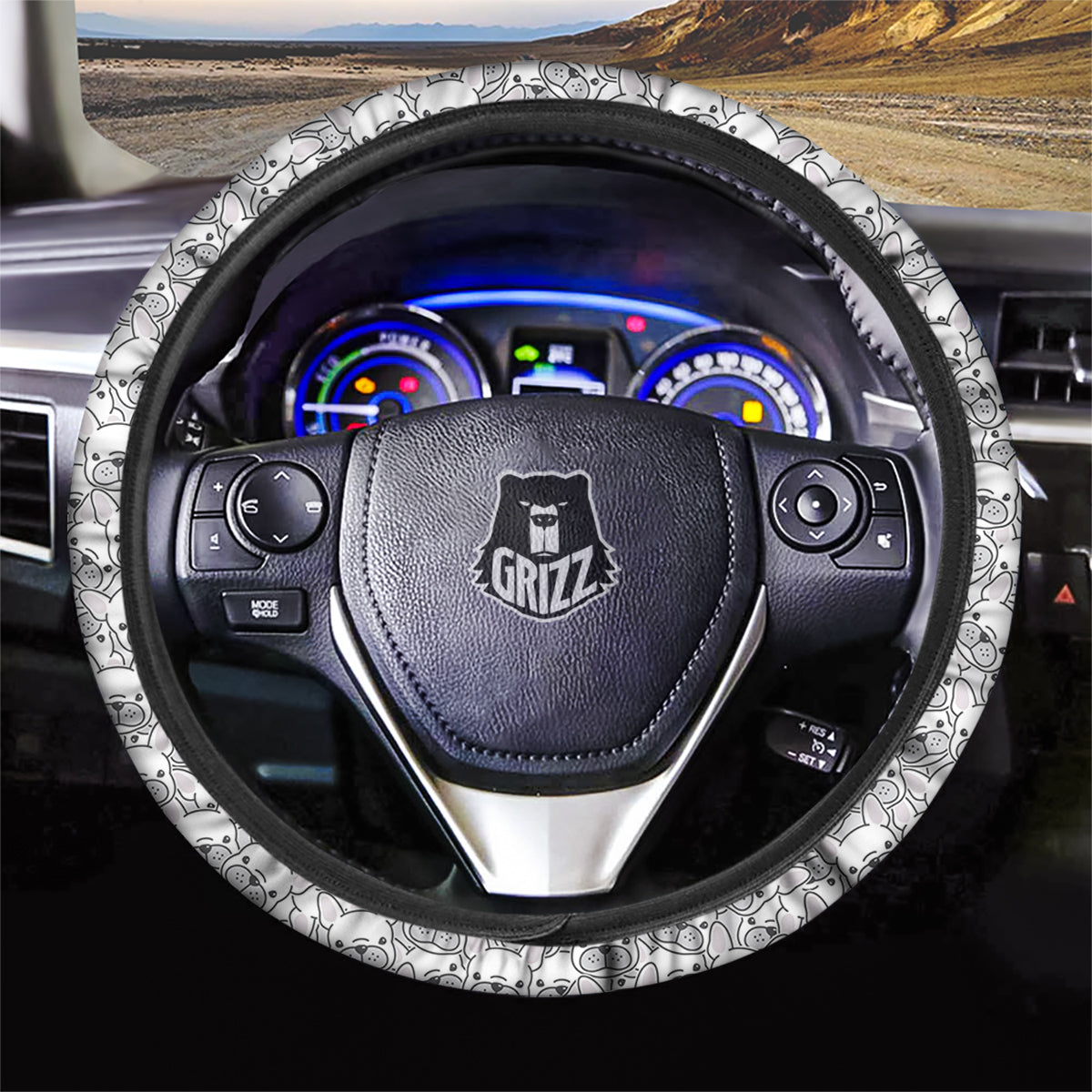 French Bulldog Cartoon Print Pattern Car Steering Wheel Cover-grizzshop