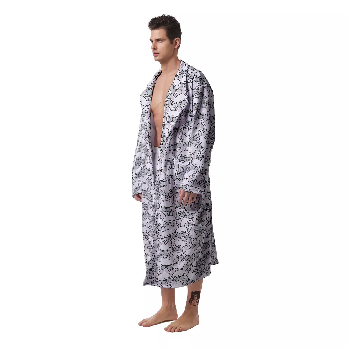 French Bulldog Cartoon Print Pattern Men's Robe-grizzshop