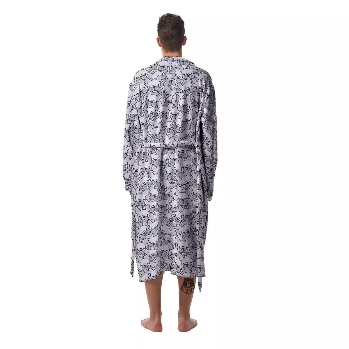 French Bulldog Cartoon Print Pattern Men's Robe-grizzshop
