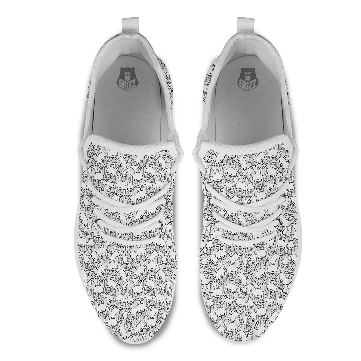 French Bulldog Cartoon Print Pattern White Athletic Shoes-grizzshop