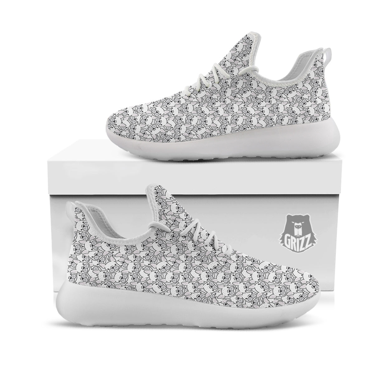 French Bulldog Cartoon Print Pattern White Athletic Shoes-grizzshop