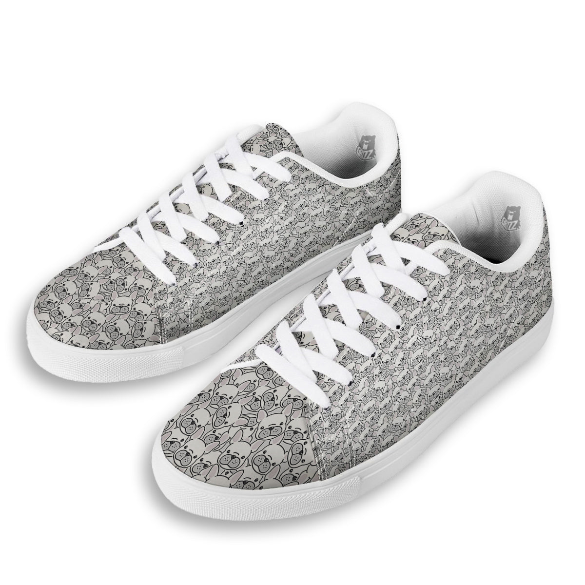 French Bulldog Cartoon Print Pattern White Low Top Sneakers-grizzshop
