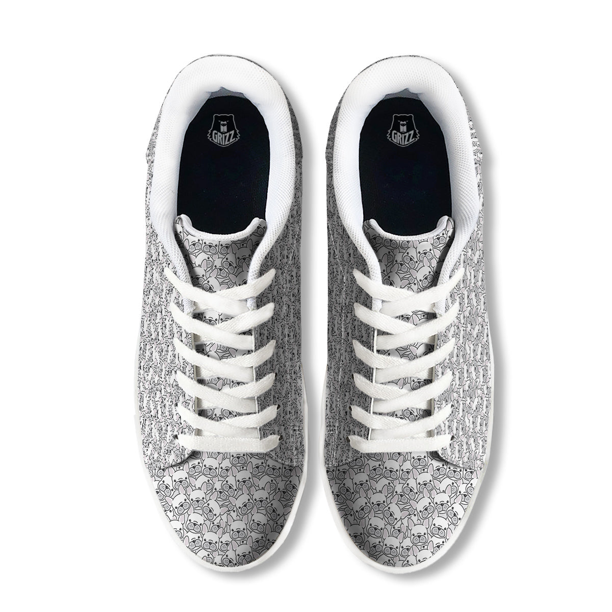 French Bulldog Cartoon Print Pattern White Low Top Sneakers-grizzshop