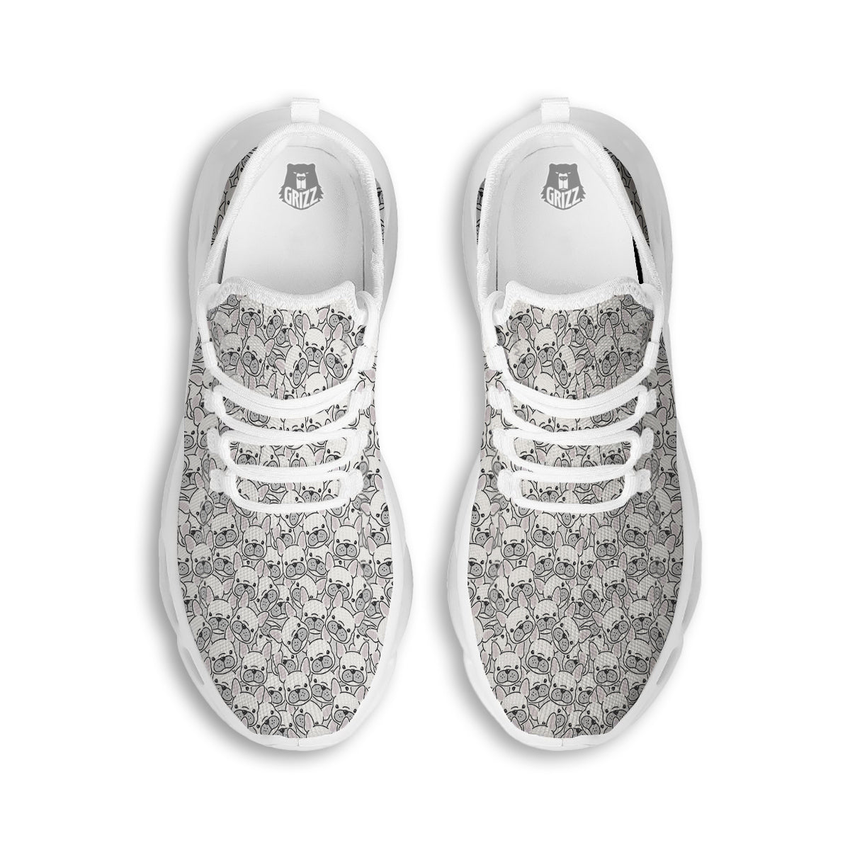 French Bulldog Cartoon Print Pattern White Running Shoes-grizzshop