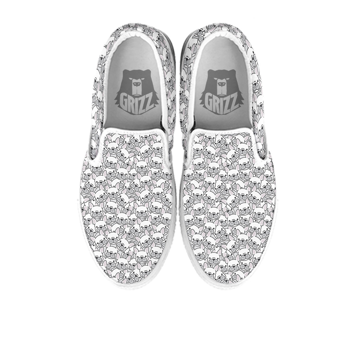 French Bulldog Cartoon Print Pattern White Slip On Shoes-grizzshop