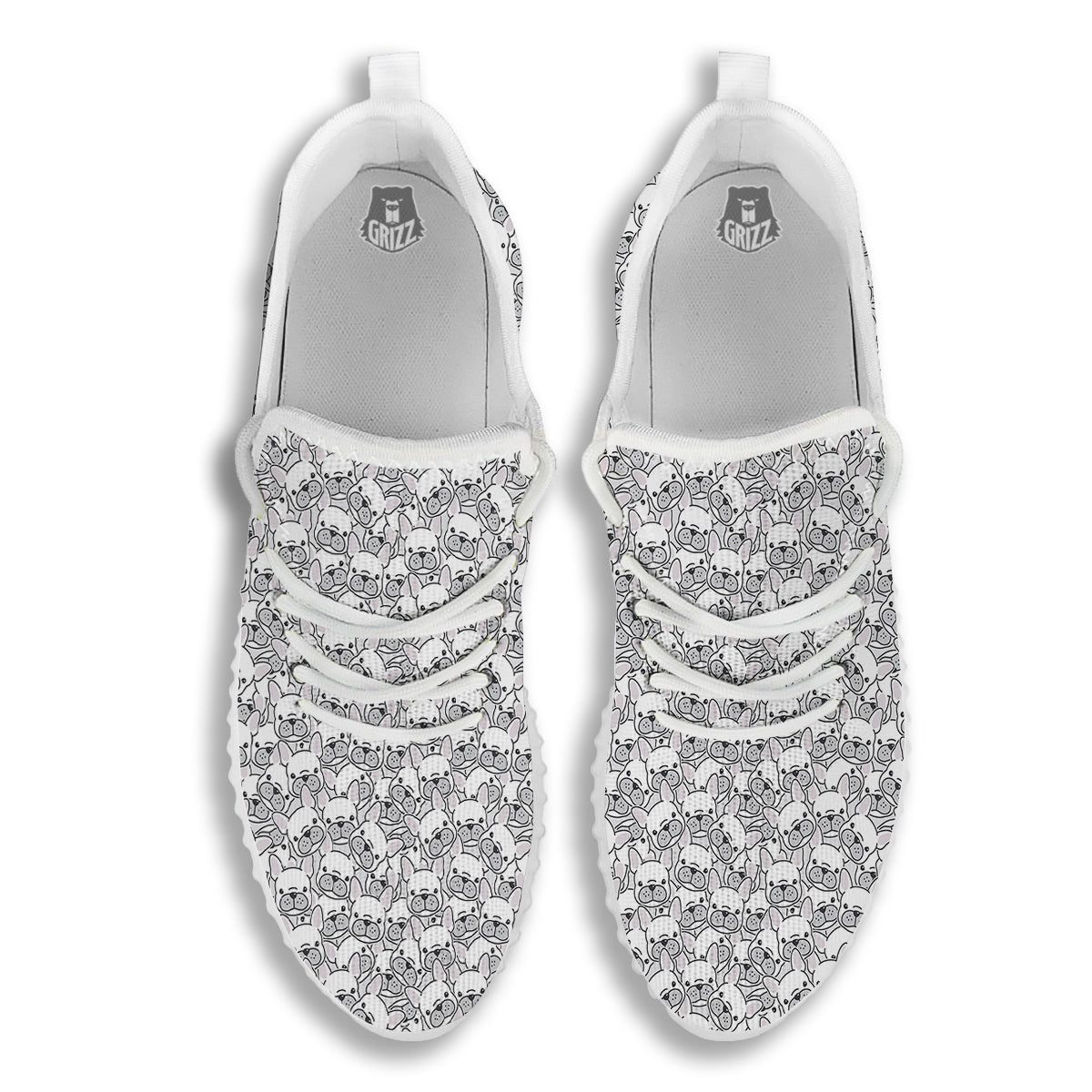 French Bulldog Cartoon Print Pattern White Walking Shoes-grizzshop