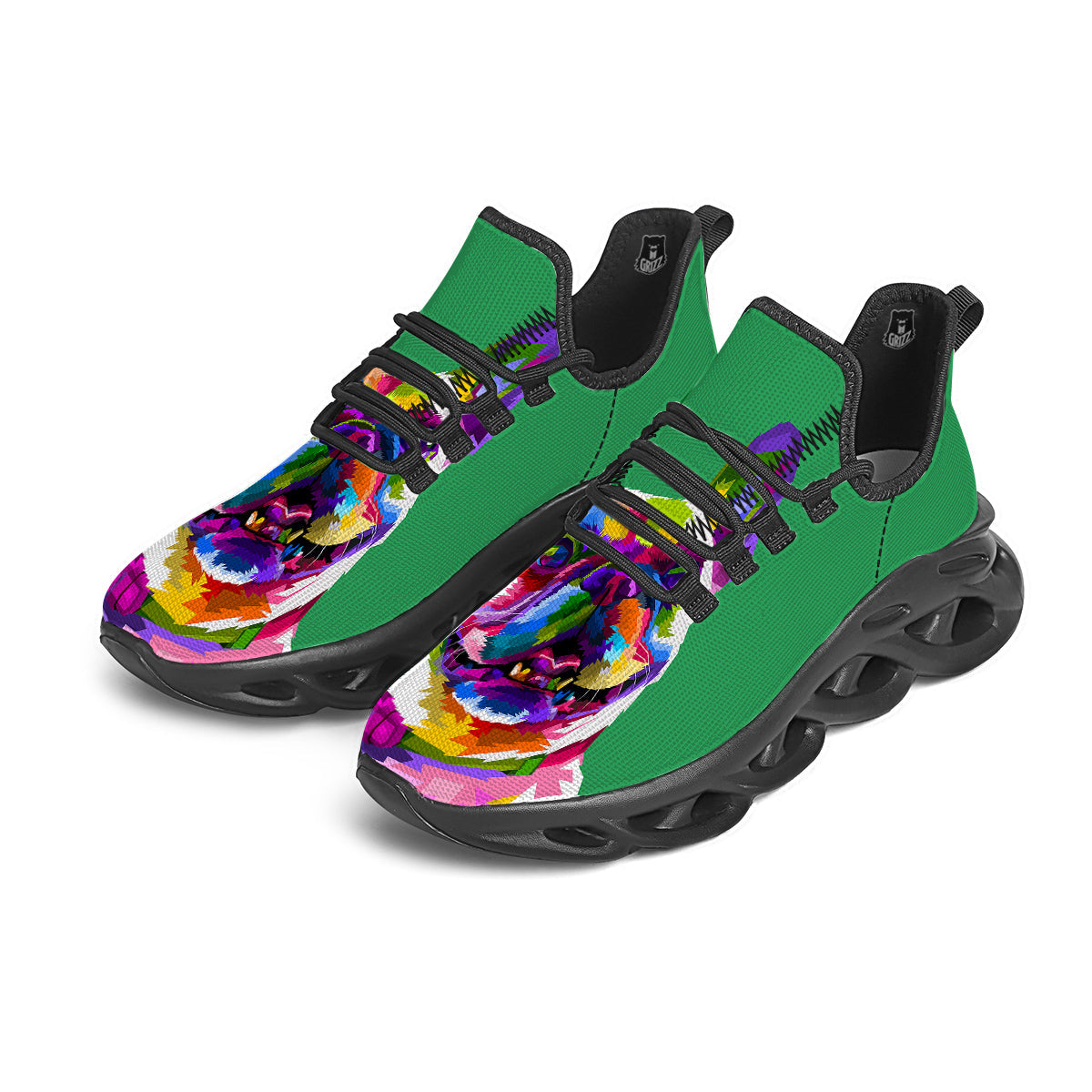 French Bulldog Coloful Print Black Running Shoes-grizzshop