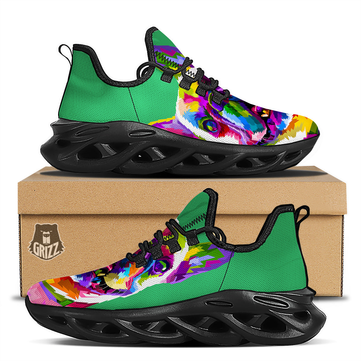 French Bulldog Coloful Print Black Running Shoes-grizzshop