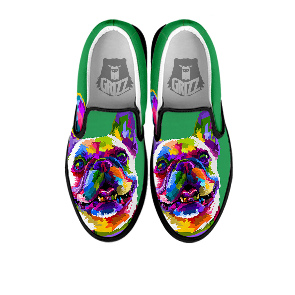 French Bulldog Coloful Print Black Slip On Shoes-grizzshop