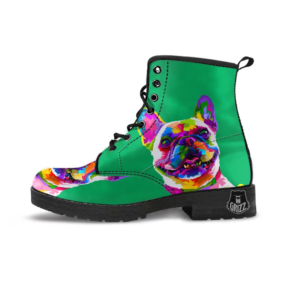 French Bulldog Coloful Print Leather Boots-grizzshop