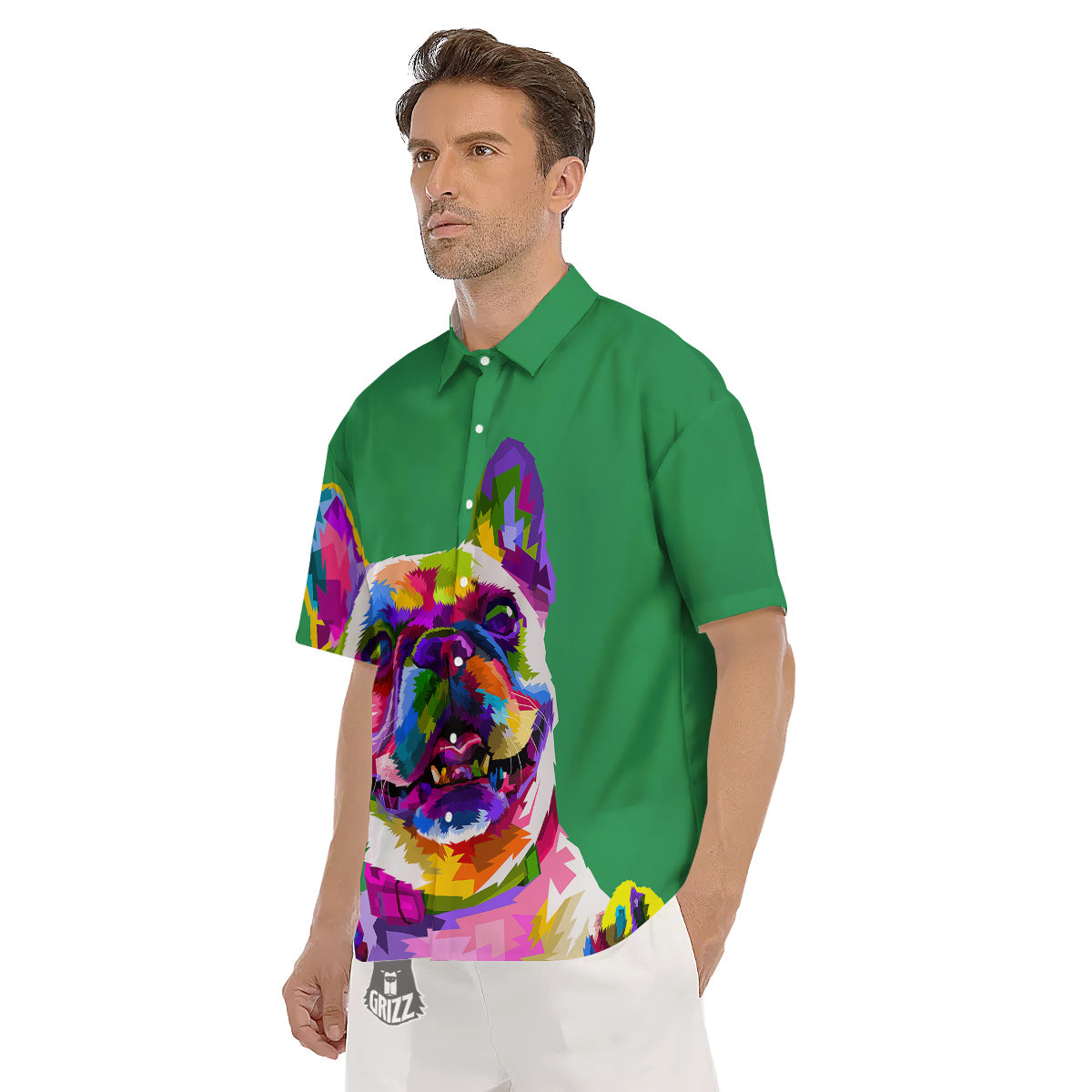 French Bulldog Coloful Print Men's Short Sleeve Shirts-grizzshop