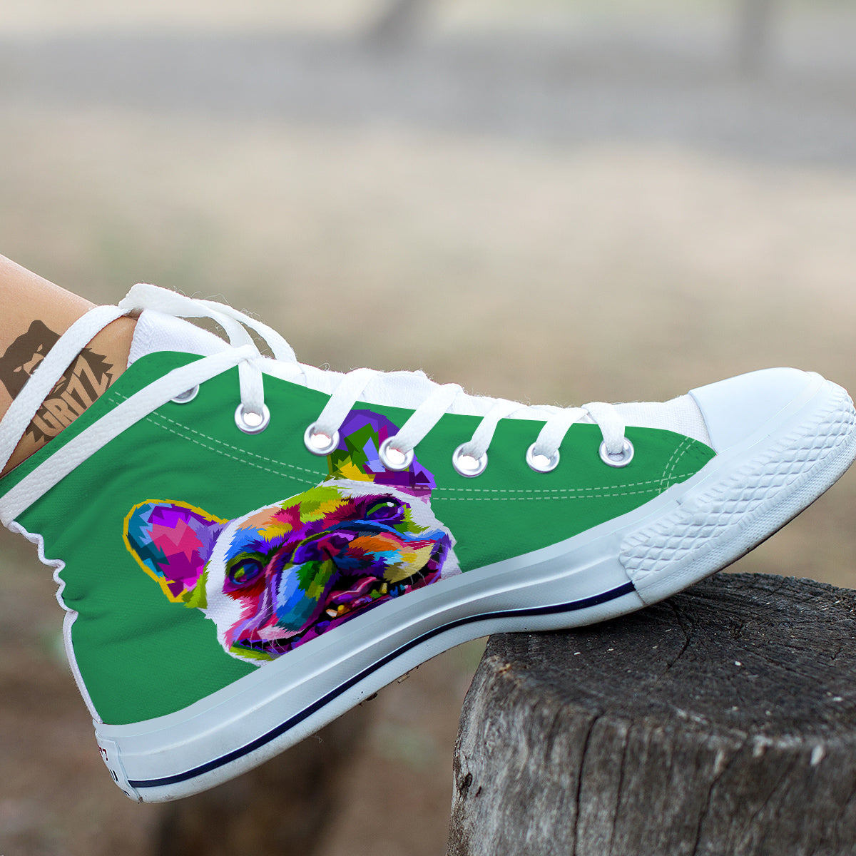 French Bulldog Coloful Print White High Top Shoes-grizzshop