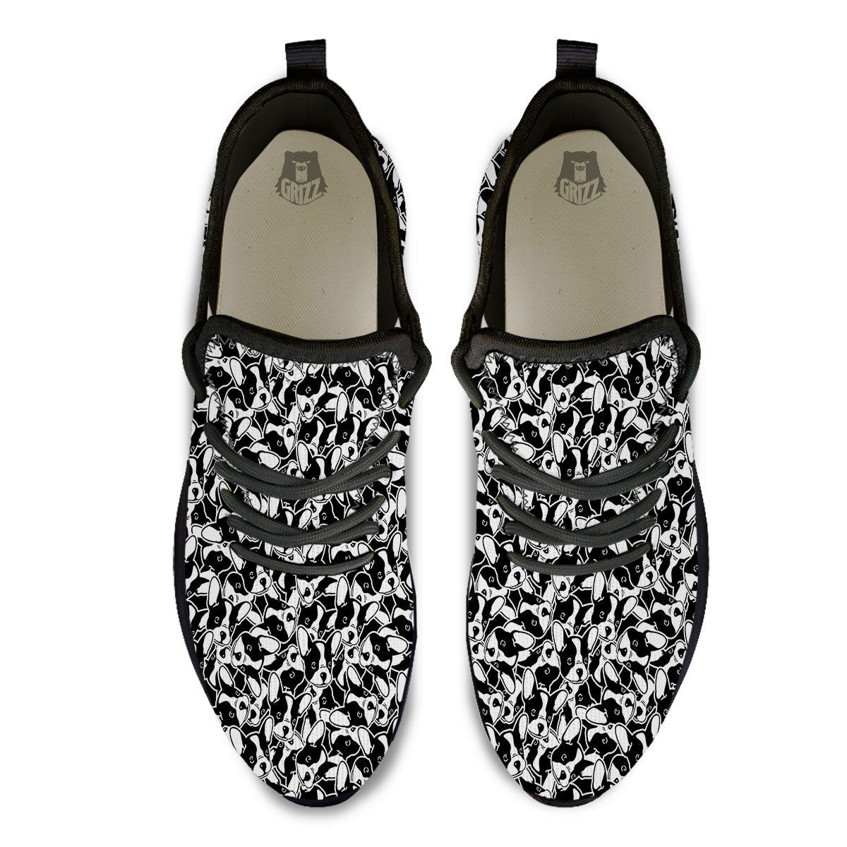 French Bulldog Faces Print Pattern Black Athletic Shoes-grizzshop