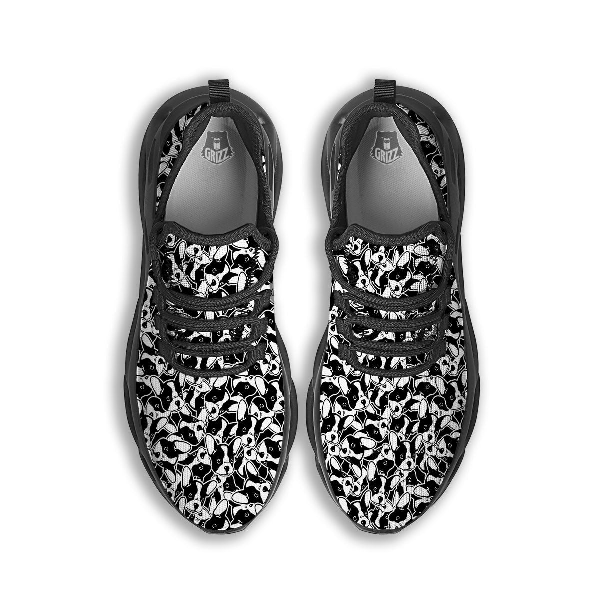 French Bulldog Faces Print Pattern Black Running Shoes-grizzshop