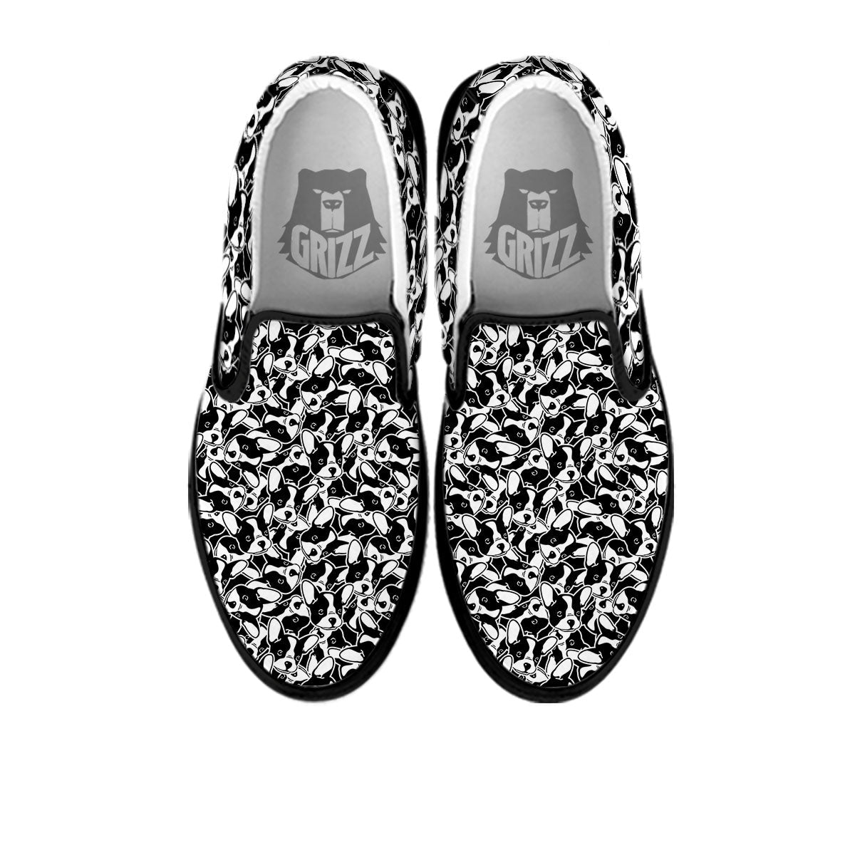 French Bulldog Faces Print Pattern Black Slip On Shoes-grizzshop