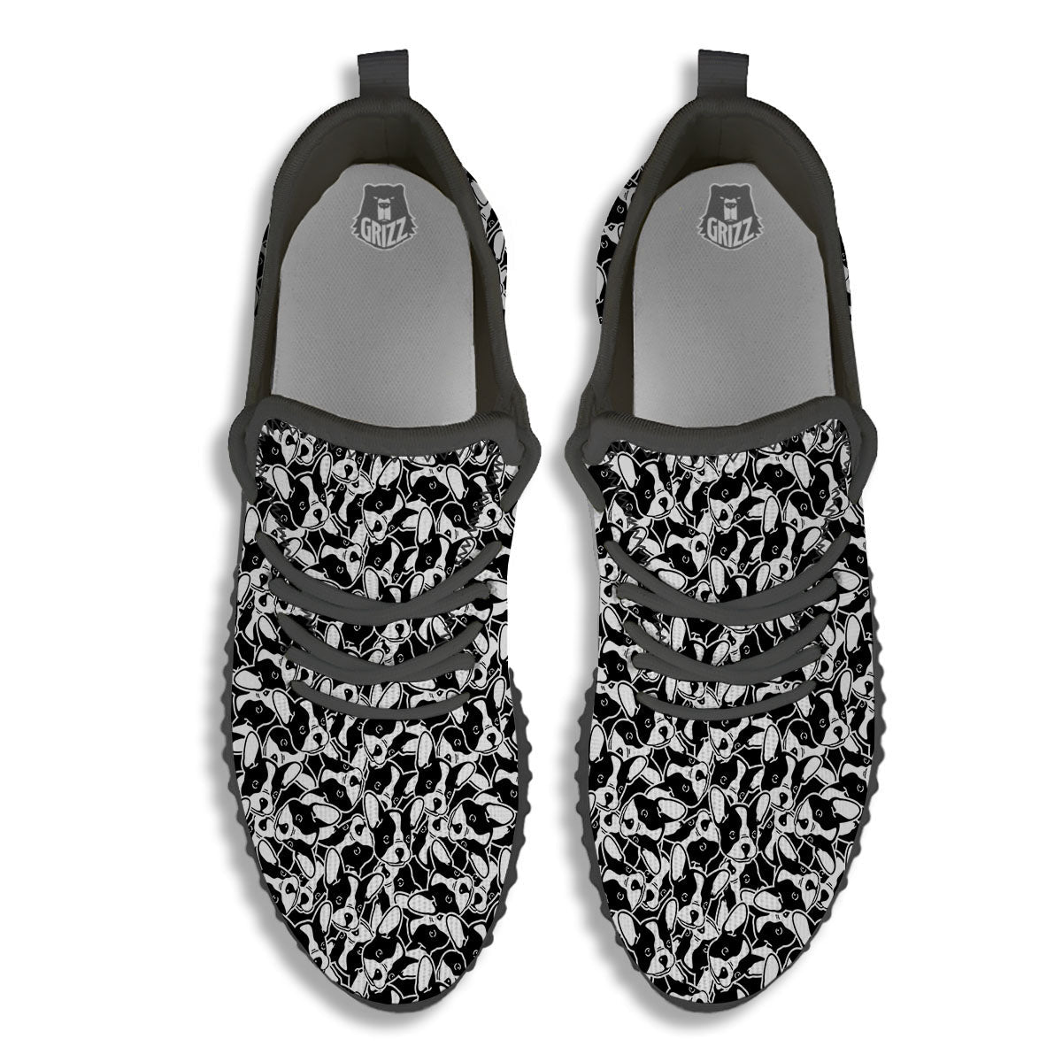 French Bulldog Faces Print Pattern Black Walking Shoes-grizzshop