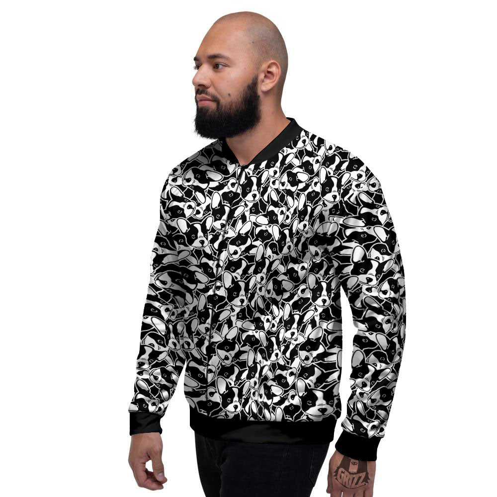 French Bulldog Faces Print Pattern Men's Bomber Jacket-grizzshop
