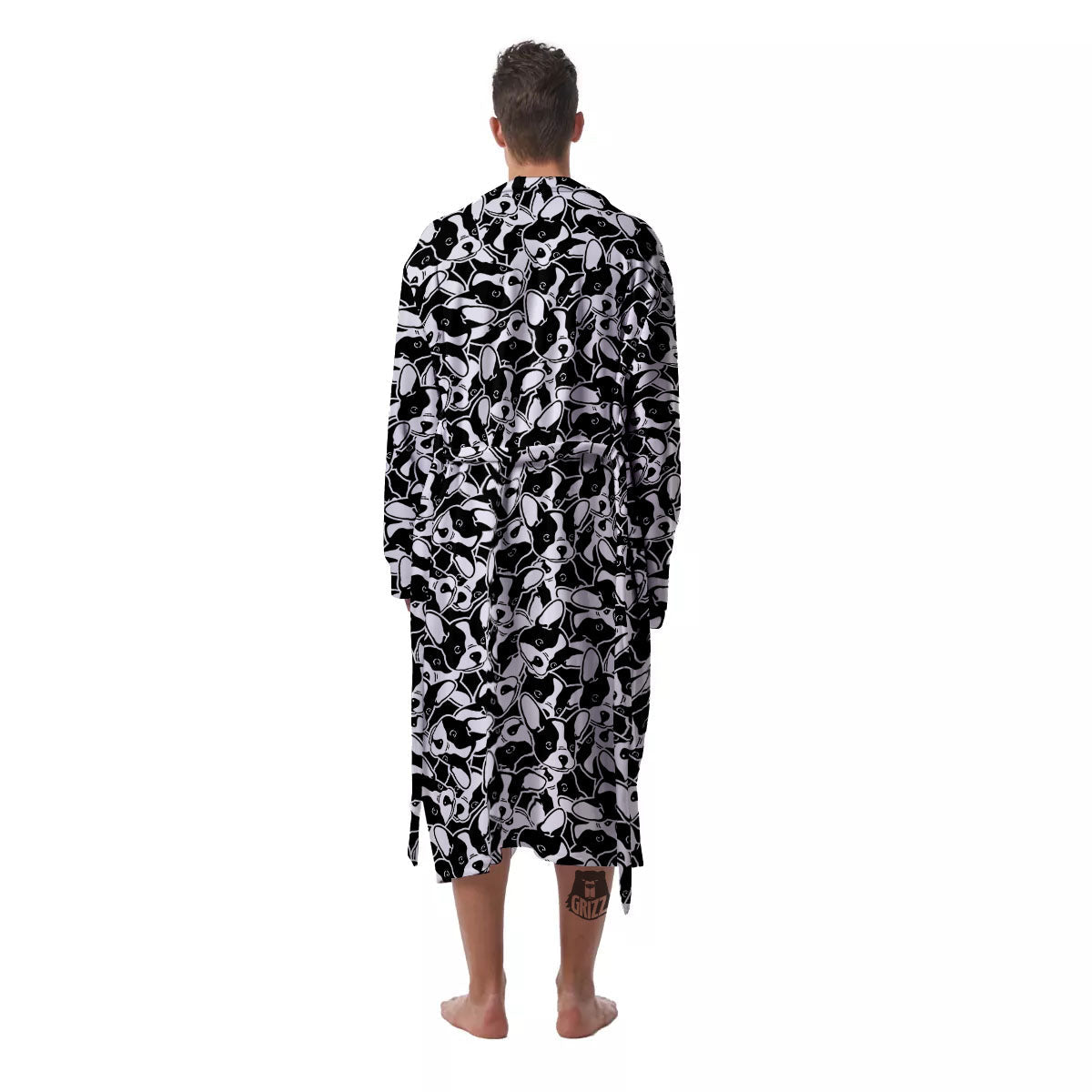 French Bulldog Faces Print Pattern Men's Robe-grizzshop