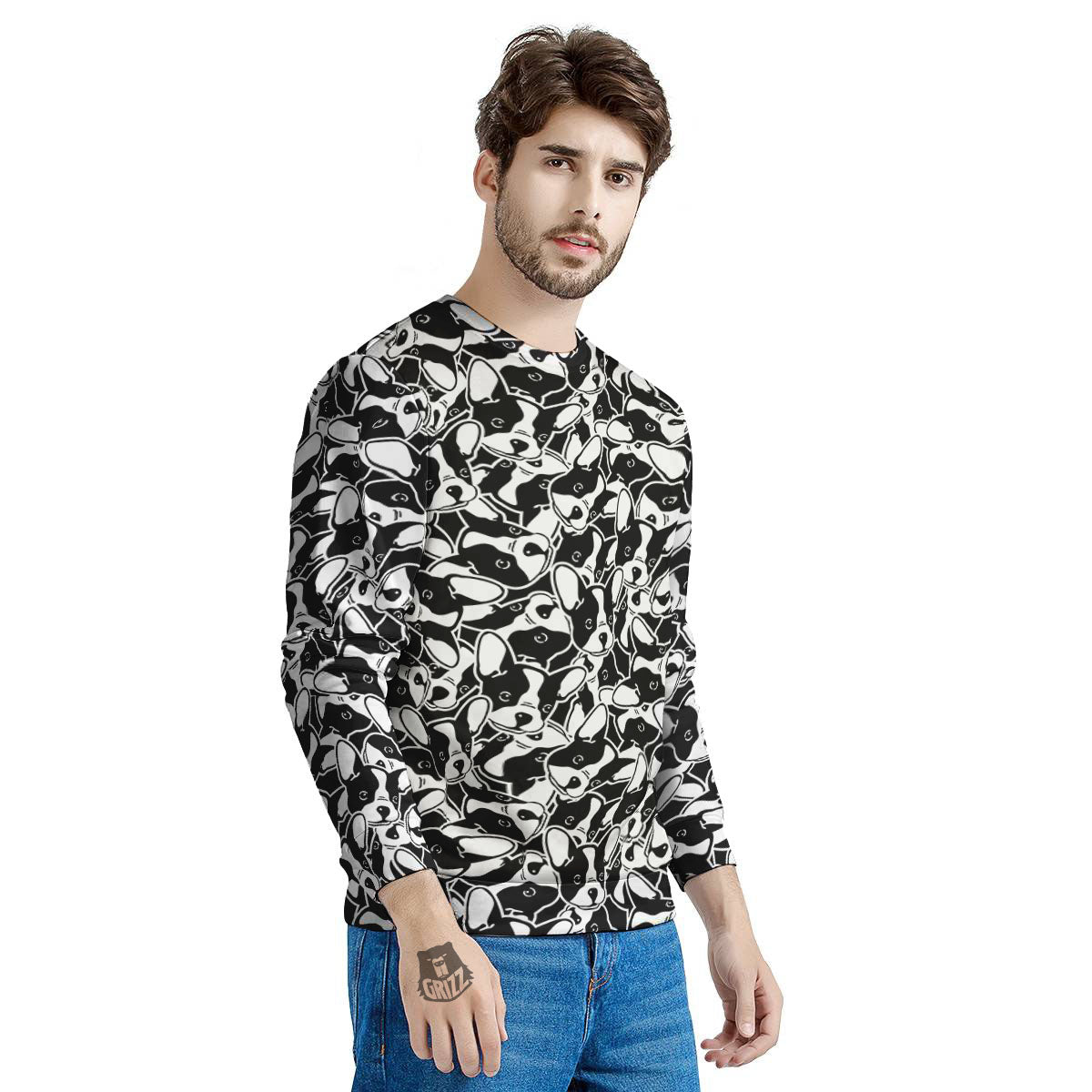 French Bulldog Faces Print Pattern Men's Sweatshirt-grizzshop