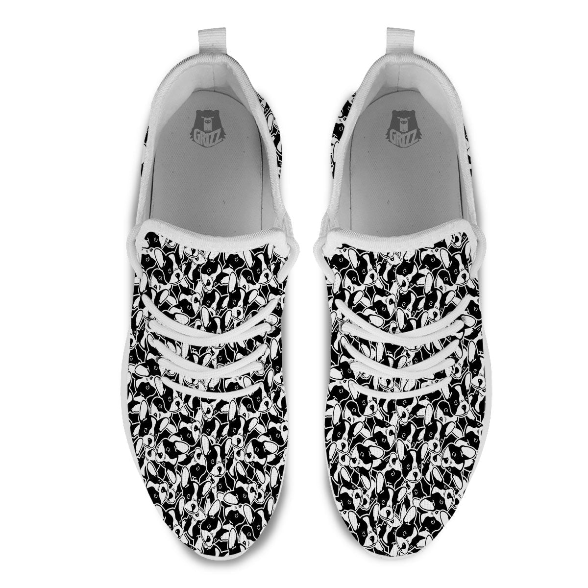 French Bulldog Faces Print Pattern White Athletic Shoes-grizzshop