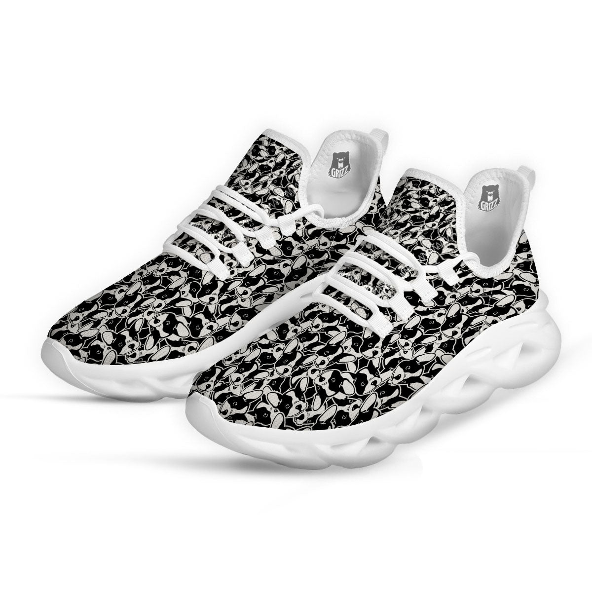 French Bulldog Faces Print Pattern White Running Shoes-grizzshop