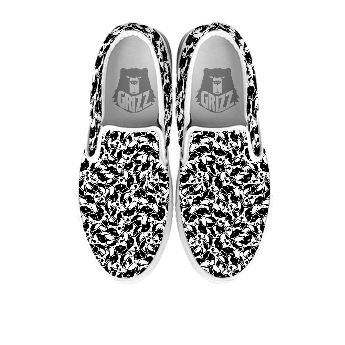 French Bulldog Faces Print Pattern White Slip On Shoes-grizzshop