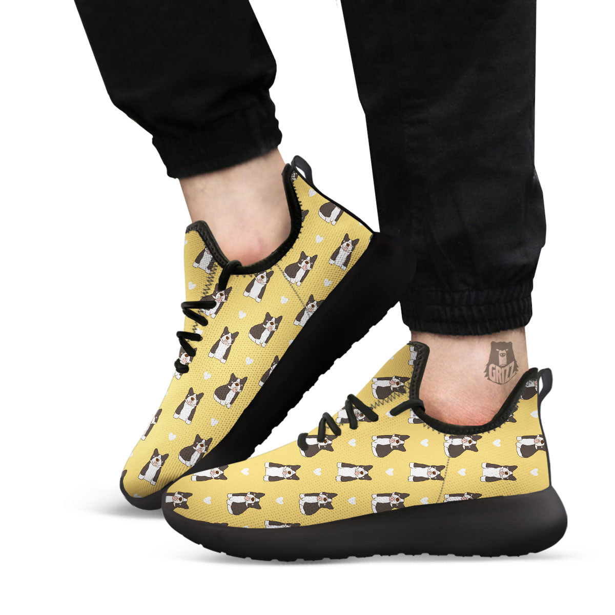 French Bulldog Lovely Print Pattern Black Athletic Shoes-grizzshop