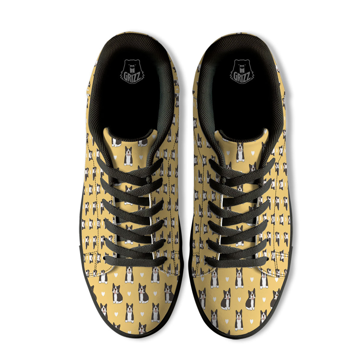 French Bulldog Lovely Print Pattern Black Low Top Sneakers-grizzshop