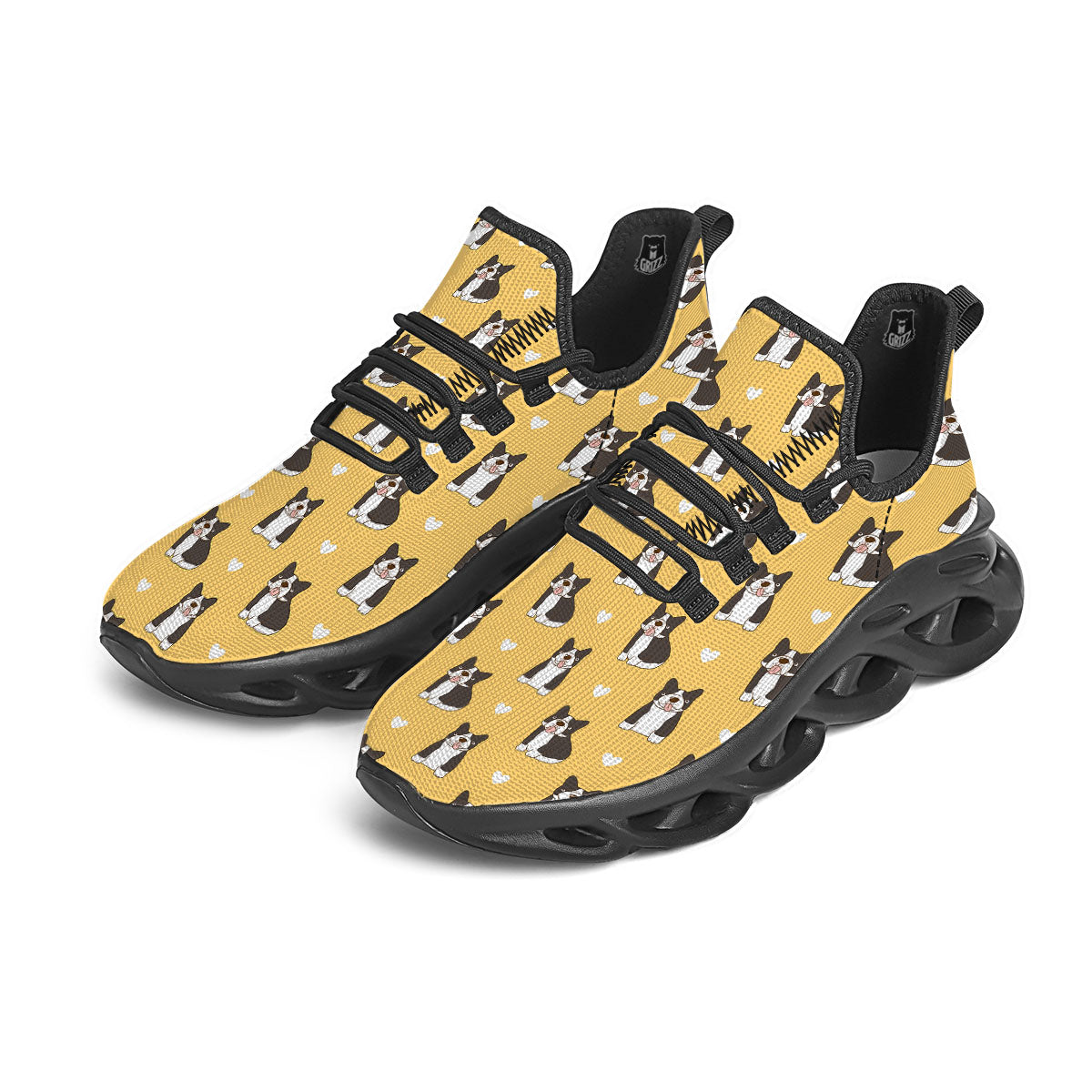 French Bulldog Lovely Print Pattern Black Running Shoes-grizzshop