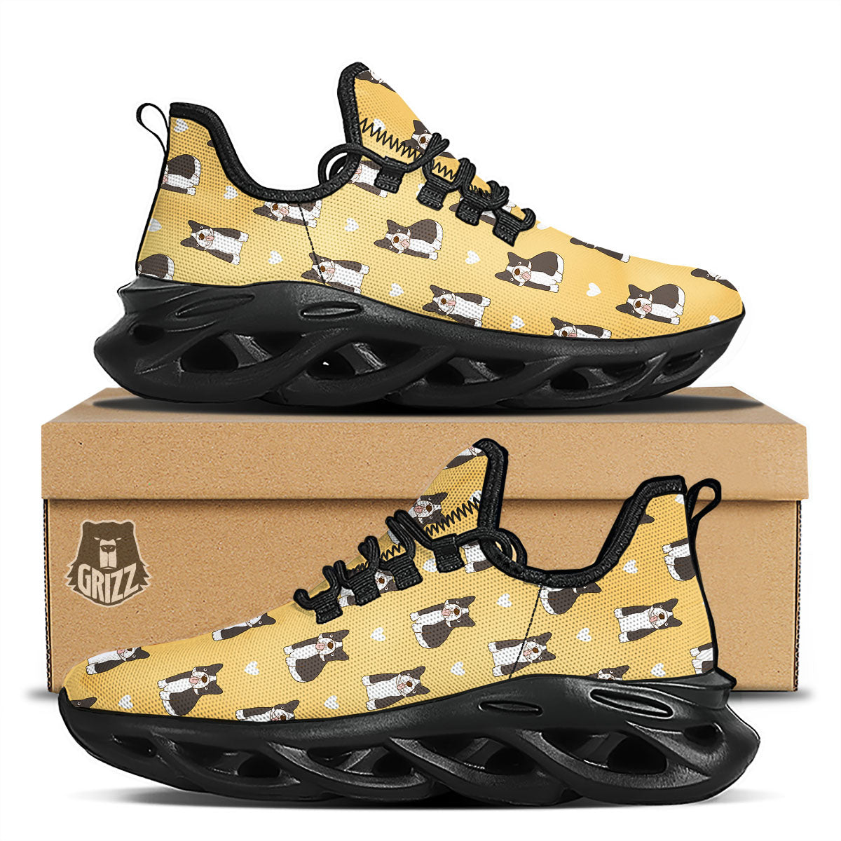 French Bulldog Lovely Print Pattern Black Running Shoes-grizzshop